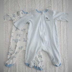 Little Me Light Blue & White Puppy Print Footed One-Piece - 2 Pack